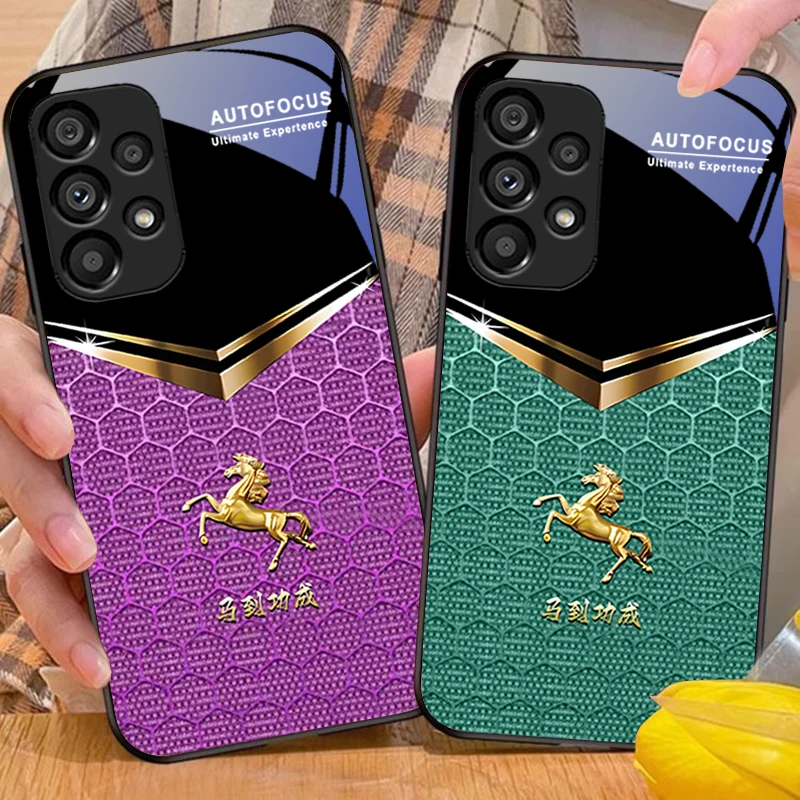 

Honeycomb Horse For Samsung Galaxy S 8 9 10 20 Plus 21 FE 22 23 24 Ultra S7 Edge Black Tempered Glass Phone Case Hard Shell