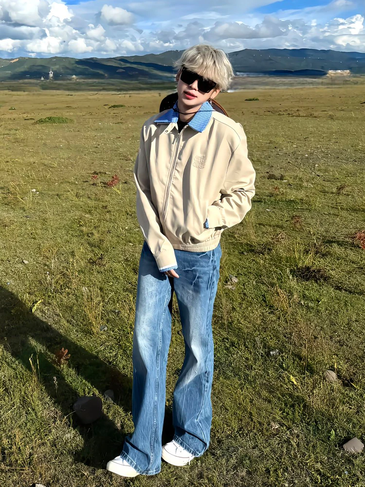 

Мужские расклешенные джинсы American Vibe High Street с завышенной молнией и прямыми штанинами для похудения, длинные брюки-ножи