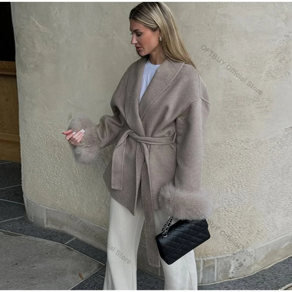 OFTBUY Blend Double-sided Wool Coat Women 2026 Wool Blead Coat Elegant Fur Coat Wool Coat Fur Removable Real Fur Cuffs Jacket