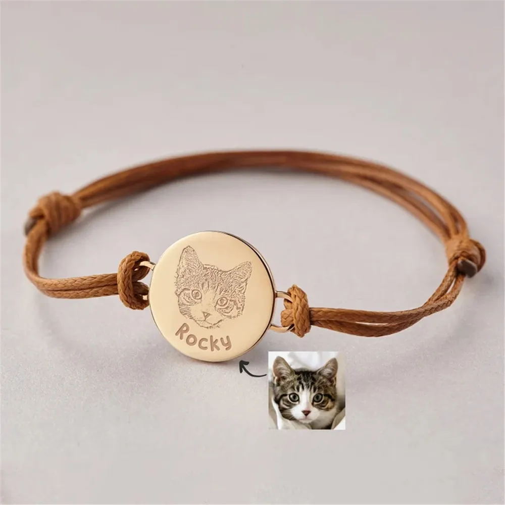 Personalized Photo Bangle Custom Dog Photo Charm Bracelet Personalized Pet Picture braided rope Bangle Memorial Jewelry Gift