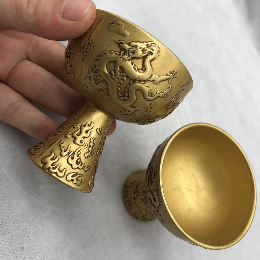 Antique Bronze Collection Dragon Pattern Cup Craftsmanship Exquisite Home Craft Decoration