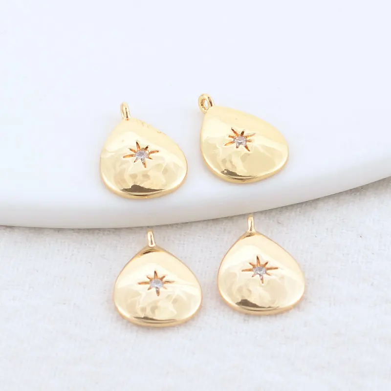 9.5*14MM 14K Gold Color Brass and Zircon Drop and Star Charms Pendants Necklace Jewelry Making Supplies Diy Accessories