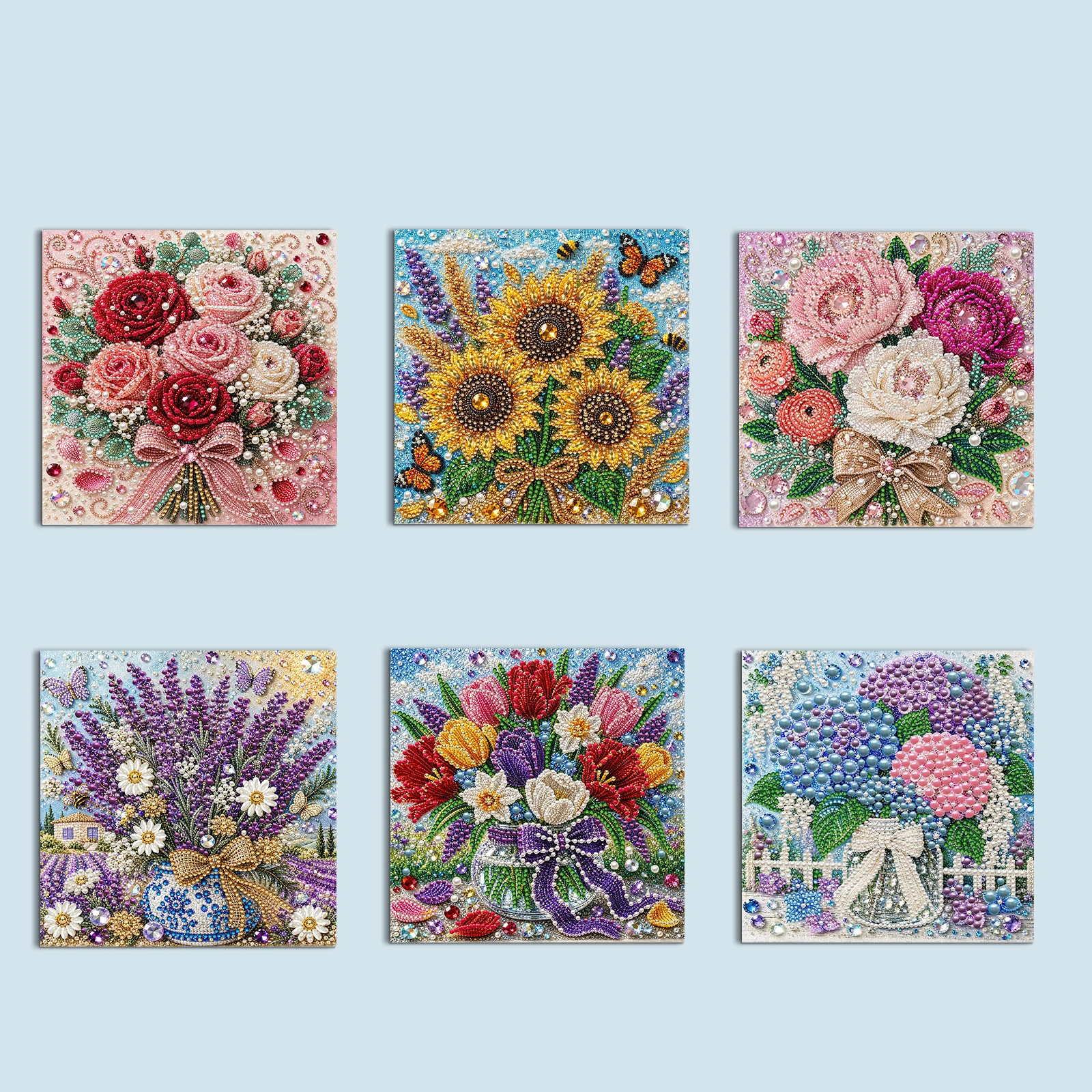 DIY Imitation Pearl Bead Painting Kit 20x20cm Flower Pre-Stretched Canvas Full Tool Set Included
