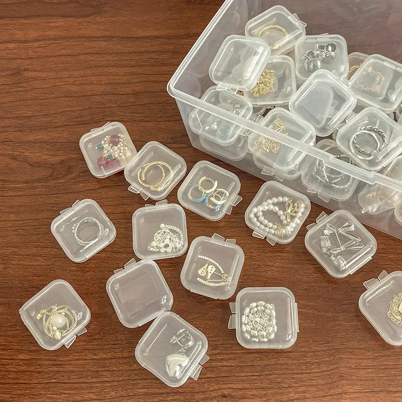 6/12Pcs Mini Transparent Jewelry Box Plastic Storage Boxs Rings Bracelet Necklace Organizer Small Square Carrying Cases Portable