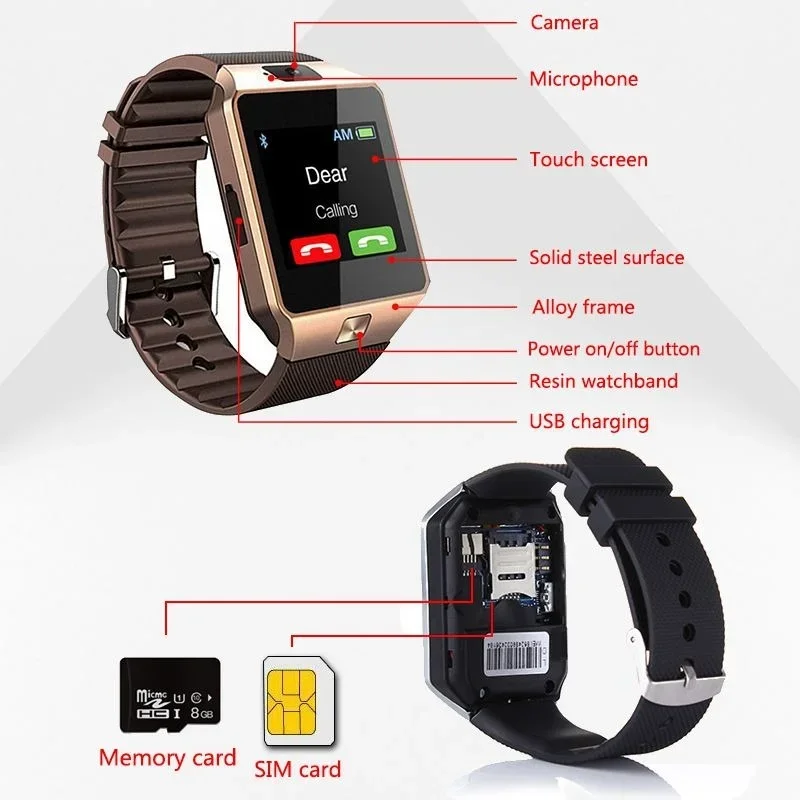 Digital Touch Screen Smart Watch DZ09 Q18 Bracelet Camera Bluetooth WristWatch SIM Card Smartwatch Ios Android Phones Support