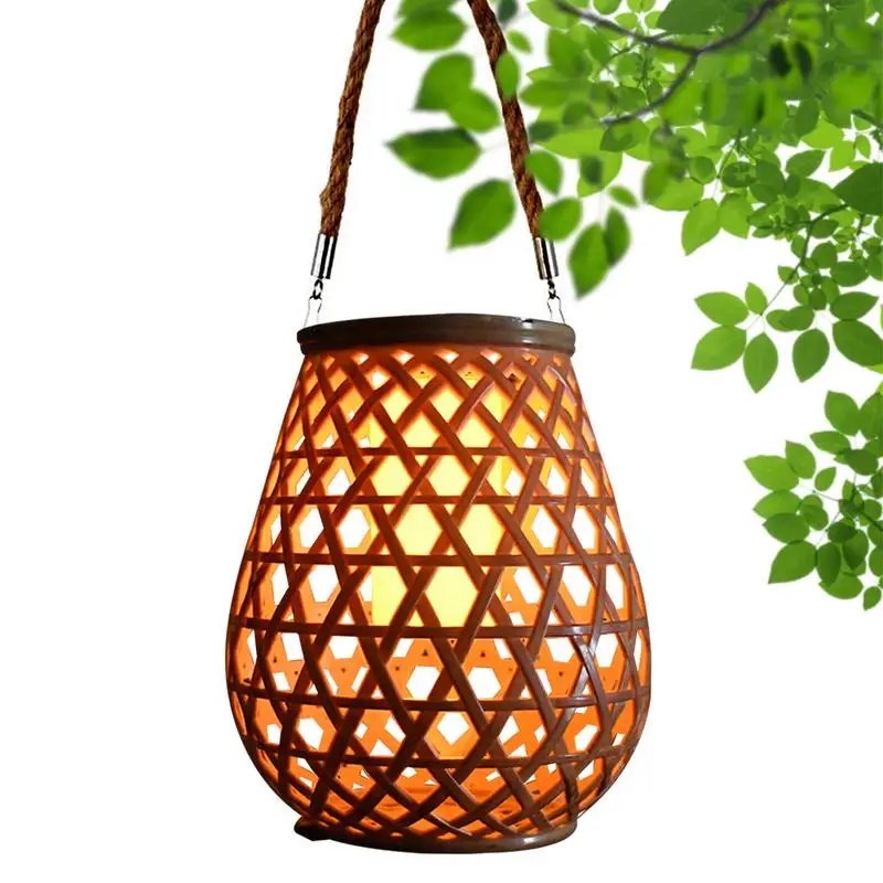 

Outdoor Solar Imitation Rattan Lantern Courtyard Balcony Garden Decor waterproof Lights Creative Atmosphere Retro Chandelier