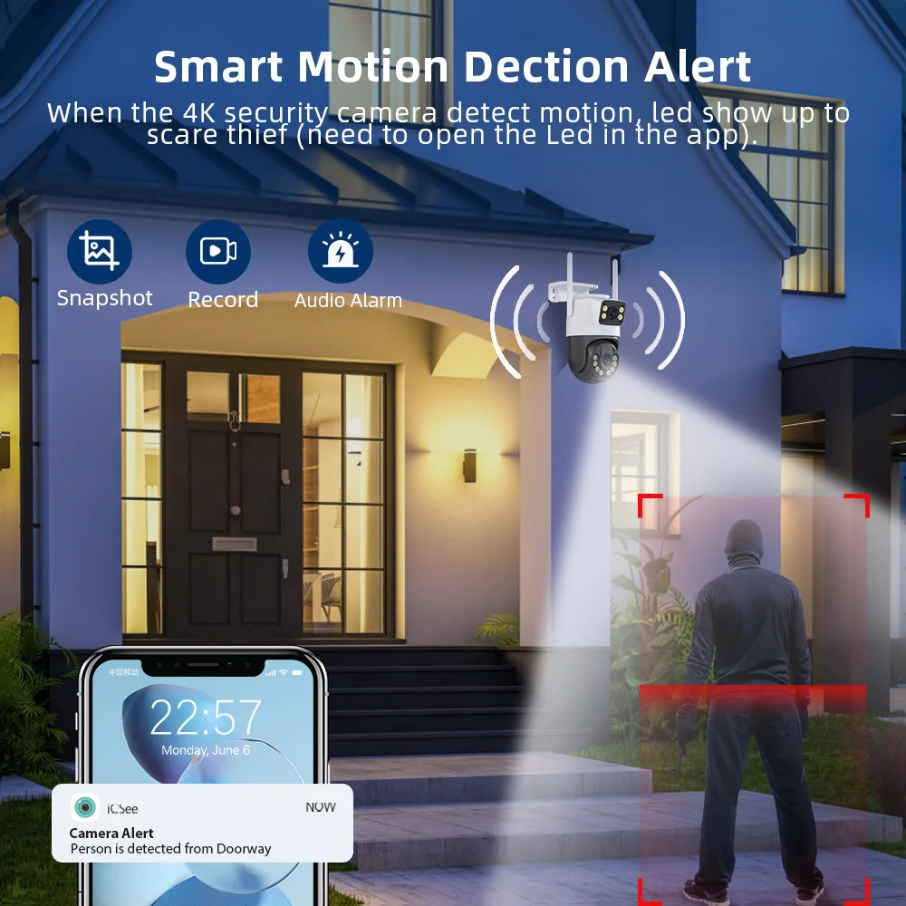 Icsee 8mp wifi câmera de segurança ip ao ar livre câmeras de vigilância sem fio ip66 à prova dip66 água visão noturna em dois sentidos ai rastreamento móvel