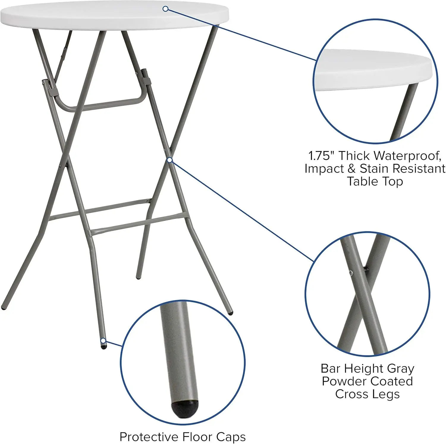 Mesa plegable redonda de 32 "para fiestas y eventos comerciales, muebles de plástico para interiores y exteriores