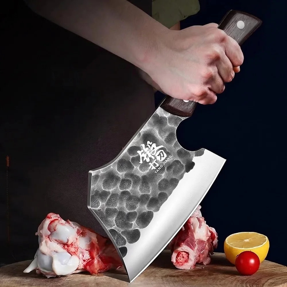 Cuchillo de Carnicero Forjado, Cuchillo de Cocina de Alta Resistencia para Uso Doméstico y Comercial, Cuchillo Estilo Hacha Reforzado C2612