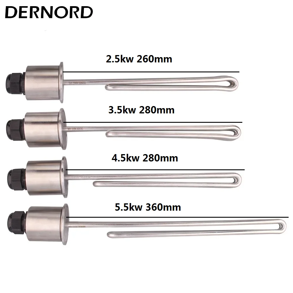 DERNORD 2' Tri Clamp Water Heater 240v Electric Tubular Heater Foldback Heating Element 2.5KW/3.5KW/4.5KW/5.5KW SUS304
