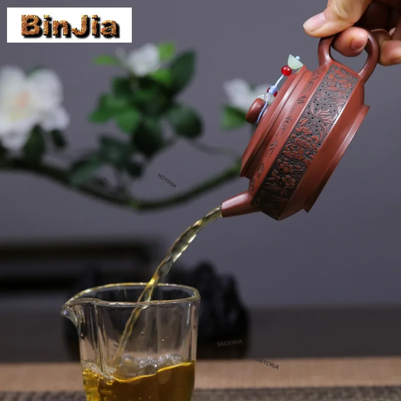 200ml High-end Yixing Purple Clay Teapots Handmade Bamboo Shadow Pot Raw Ore Dragon Blood Sand Mud Kettle Zisha Tea Set Ornament