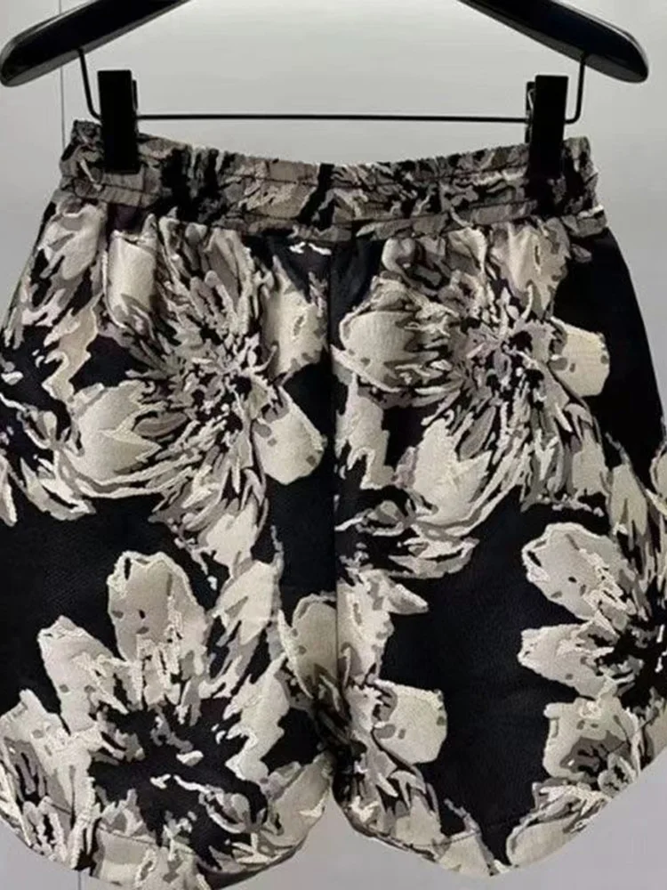 Shorts com estampa floral casual feminino, shorts de cintura alta, streetwear solto, moda verão, novo, quente, V133