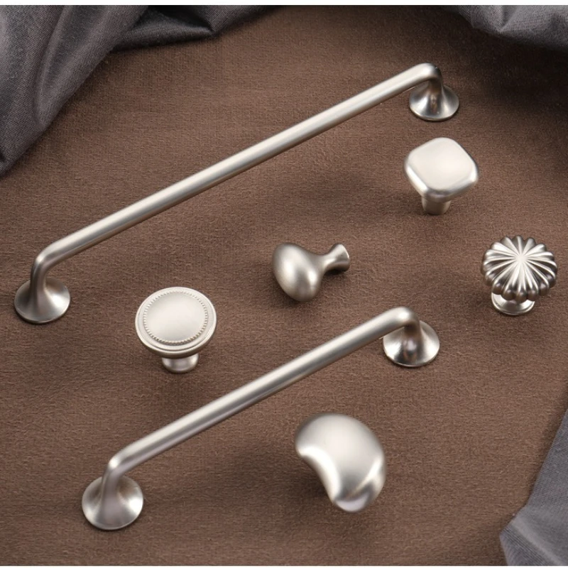 Premium Wardrobe Pull Handle French Cabinet Storage Cabinet Door Handles Furniture Hardware Single-Hole Nickel Brushed Handle