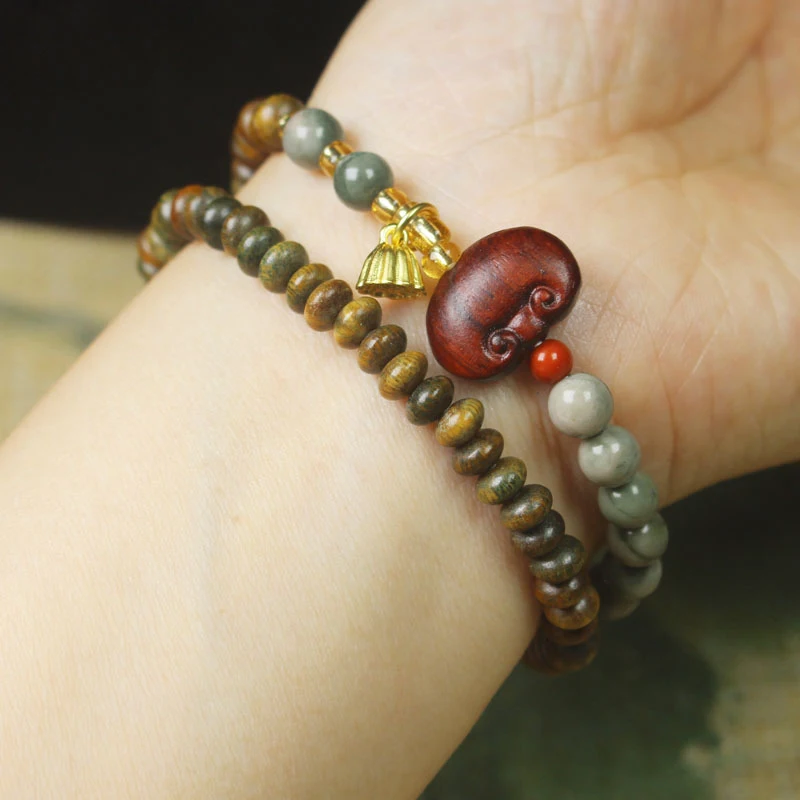 Green Sandalwood Abacus Bead 6mm Double Circle Buddhist Bead Bracelet, Lotus Seed Bead Bracelet for Women, Personalized DIY Pray