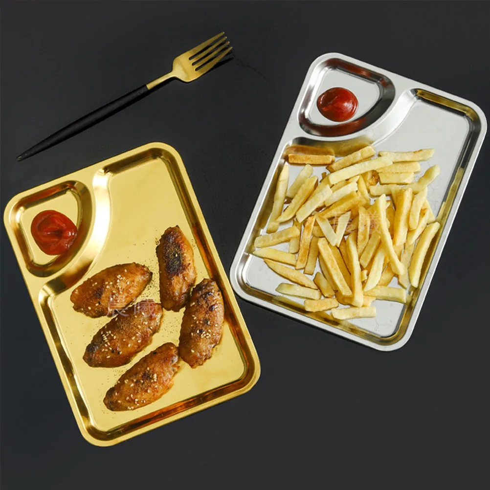 

2Pcs Multi-Compartment Dumpling Plates Stainless Steel Household Chips Dishes Convenient Kitchen Accessory for Home