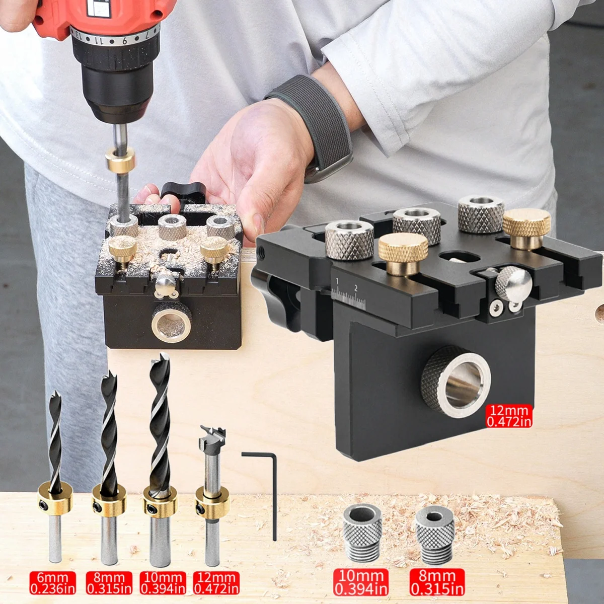 Plate Type Adjustable Pocket Hole Jig Carpentry Drilling Guide Tenoning Puncher Locator Combinatorial 3 In 1 Dowelling Jig Kit,