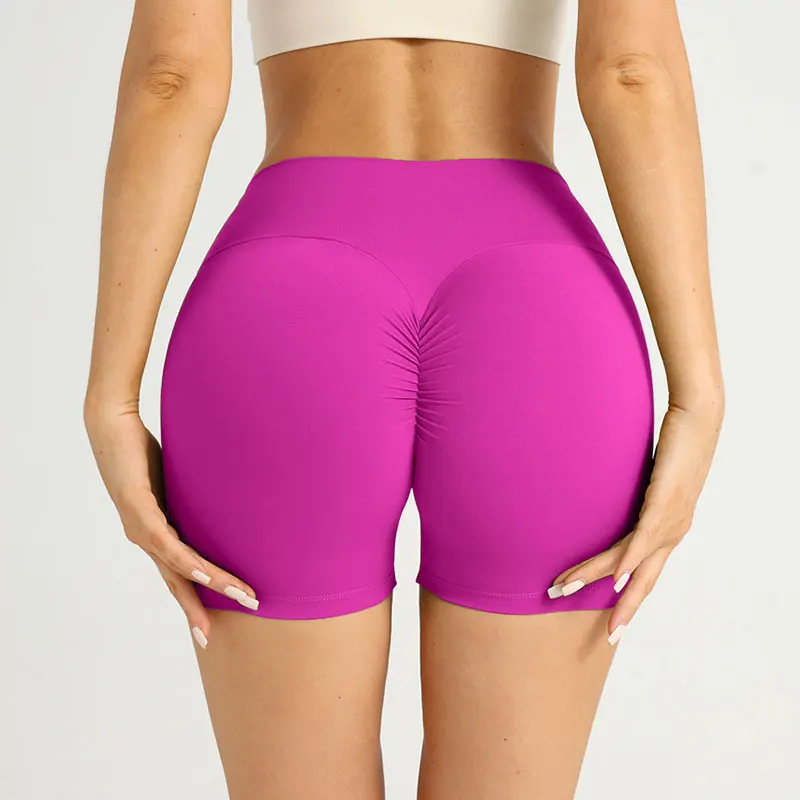 Summer Solid Color Women High Waist Workout Shorts High elasticity Peach Boost Buttocks Breathable Gym Running Cycling Shorts