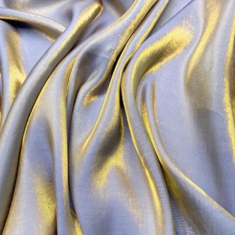 Crystal Glass Silk Gradient Fabric, Glitter, Glossy Satin Fabric, Holographic Dress Material, Shiny Clothing Fabric