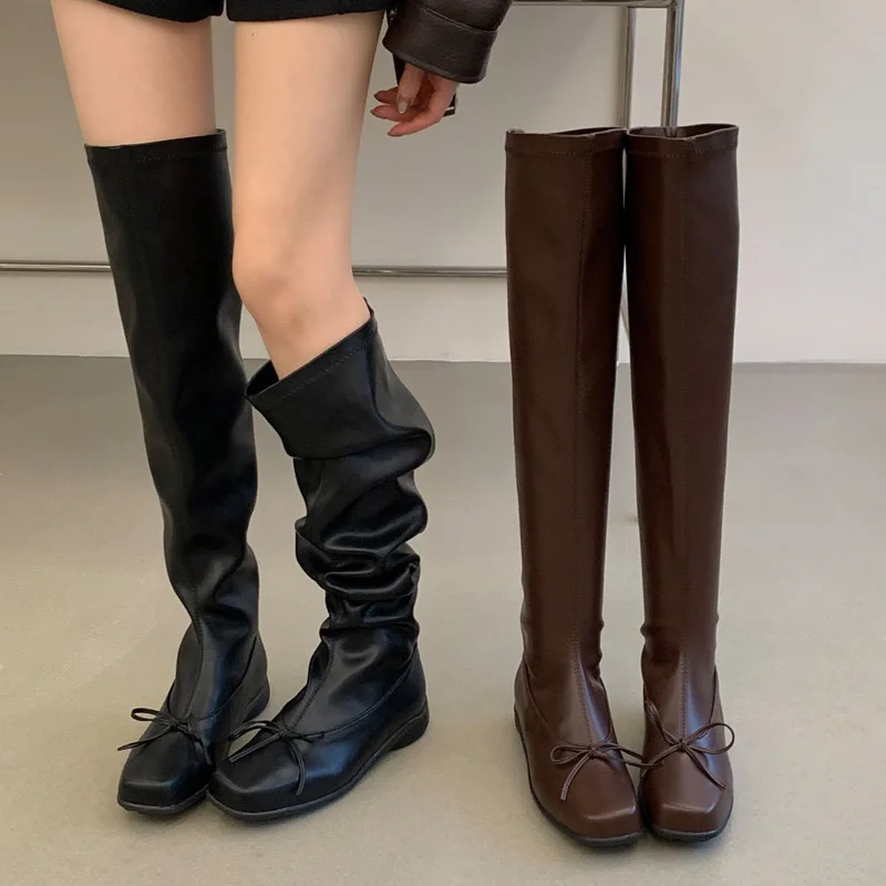 aneikeh-2027-botas-de-invierno-estilo-urbano-vintage-para-mujer-botas-por-encima-de-la-rodilla-con-punta-cuadrada-decoracion-de-lazo-suela-plana-cana-elastica-calzado-casual