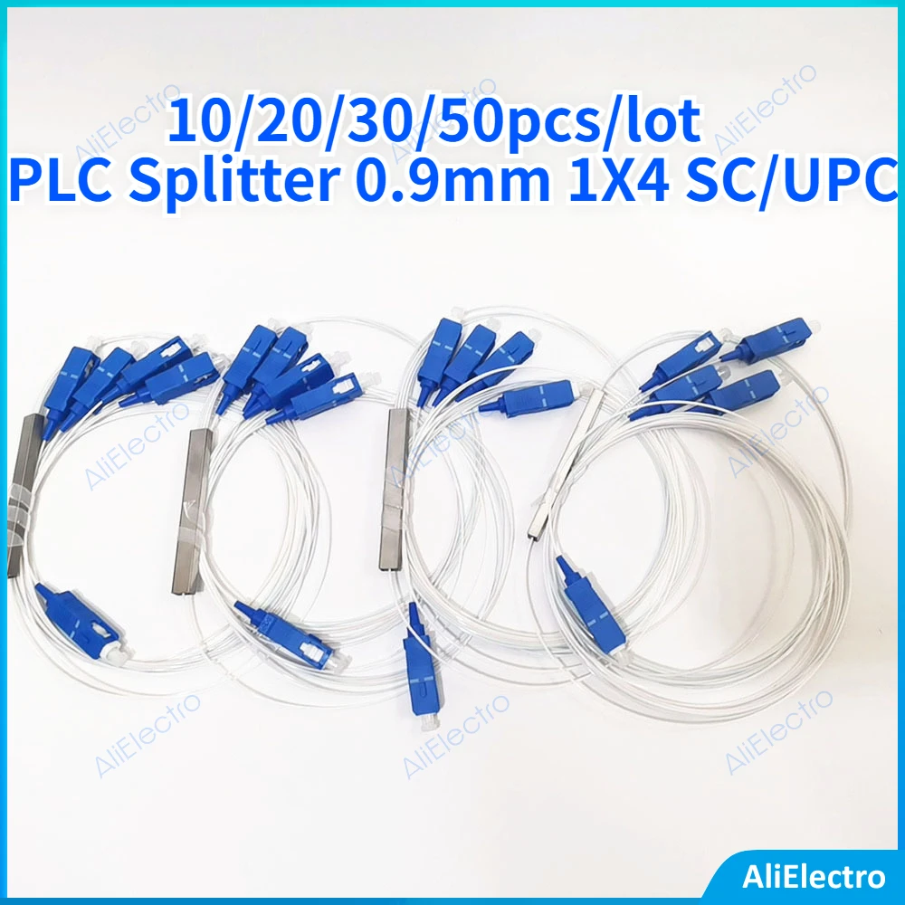 10/20/30/50pcs/lot 0.9mm Steel Tube Fiber Optic PLC Splitter 1X4 SC/UPC Mini Blockless G657A1 0.9mm 1M SC UPC APC Connector