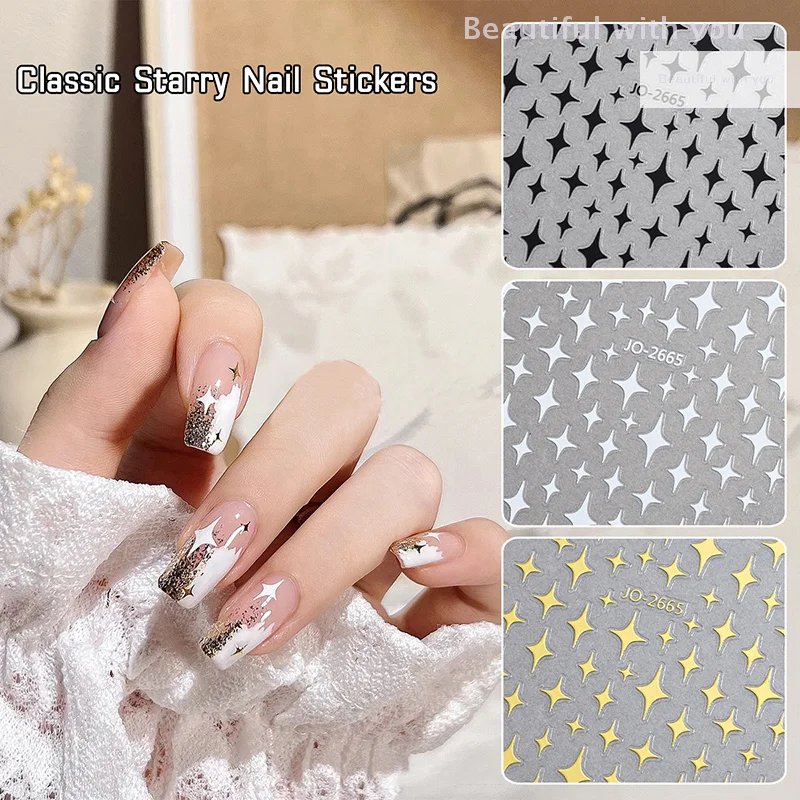 

1pcs White Black Stars Nails Stickers Irregular Pentagram Decals Pink Laser Shiny Glitters Starlight Manicure Ornaments Sliders