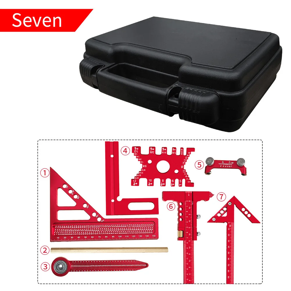 Precision Carpentry Measuring Tool Kit for Woodworking with Aluminum Alloy Rulers Calipers and Marking Tools 6 7 or 8 Piece Set