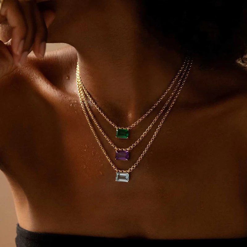 EILIECK Neue Sternzeichen-Geburtsstein-Anhänger-Halskette für Frauen Edelstahl Farbige Kubische Zirkonia Halskette Schmuck Geschenk – Detail 7