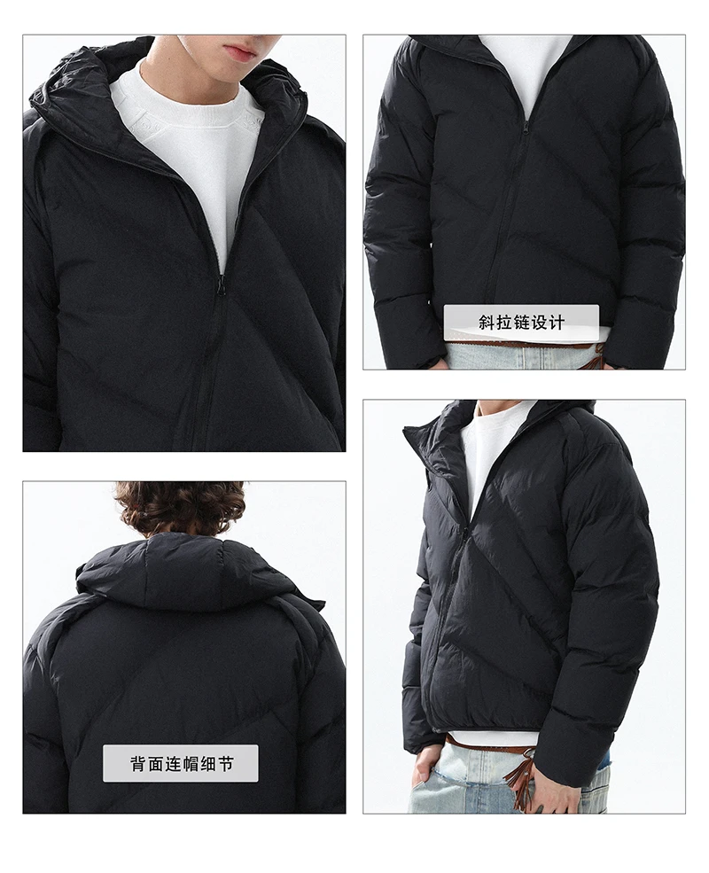 LUZHEN 2025 شتاء جديد الموضة المتخصصة تصميم مائل سستة مقنعين معطف مبطّن الرجال وسيم بلون الخبز سترة سترة JY4946