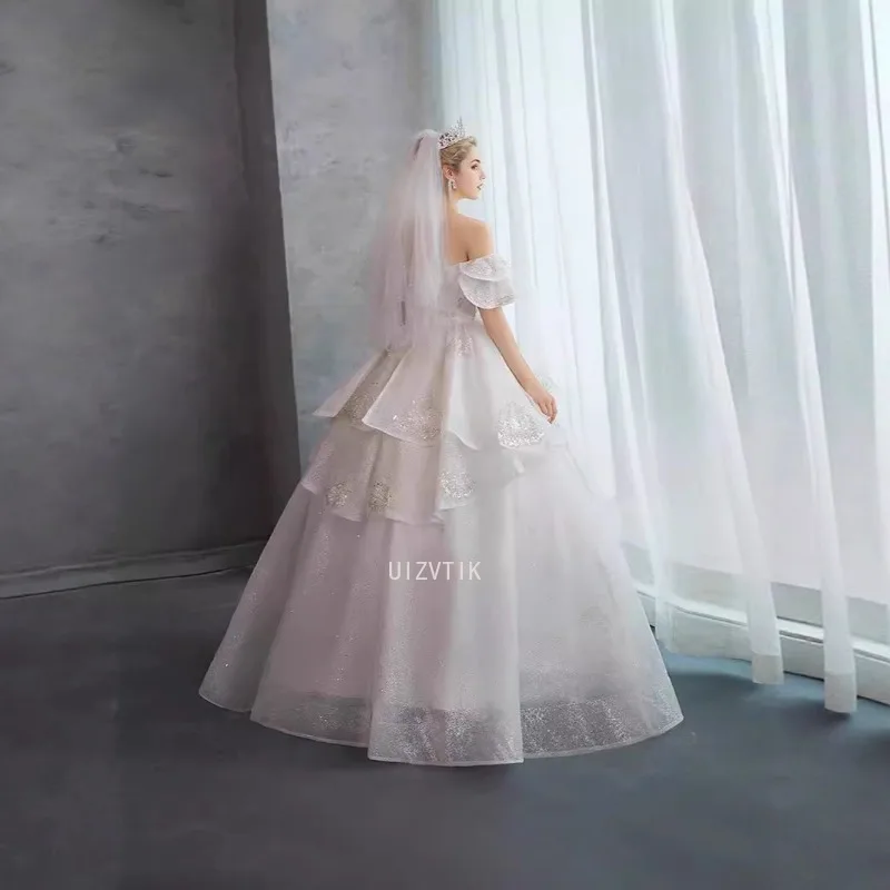 فساتين زفاف بيضاء لامعة مطرزة فستان حفلة نسائي زينة زي العرائس مخصص رسمي فيستدو دي نويفا رداء Mariage #3