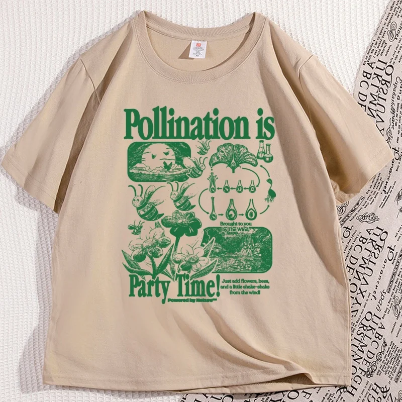 

Bee Pollination Vintage T-Shirt Retro Flower Graphic Tee 90s Botanical Science Nature T Shirt Loose Short Sleeve Cotton Tshirt