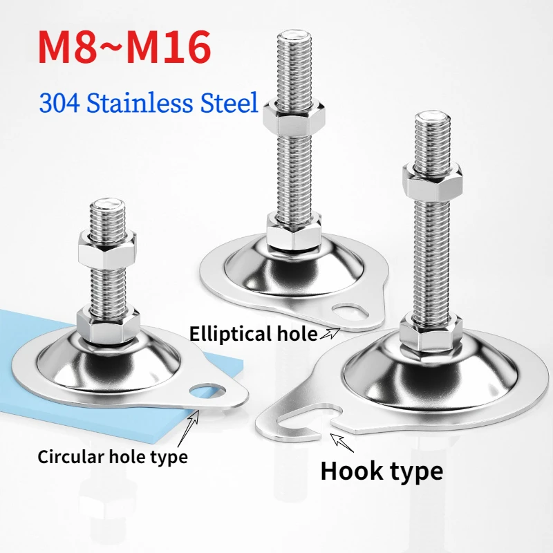 

Hook/Hole Type Adjustable Feet Cups M8-M16 304 Stainless Fixed Machine Feet for Industrial/Furniture Balance Support Legs Screw