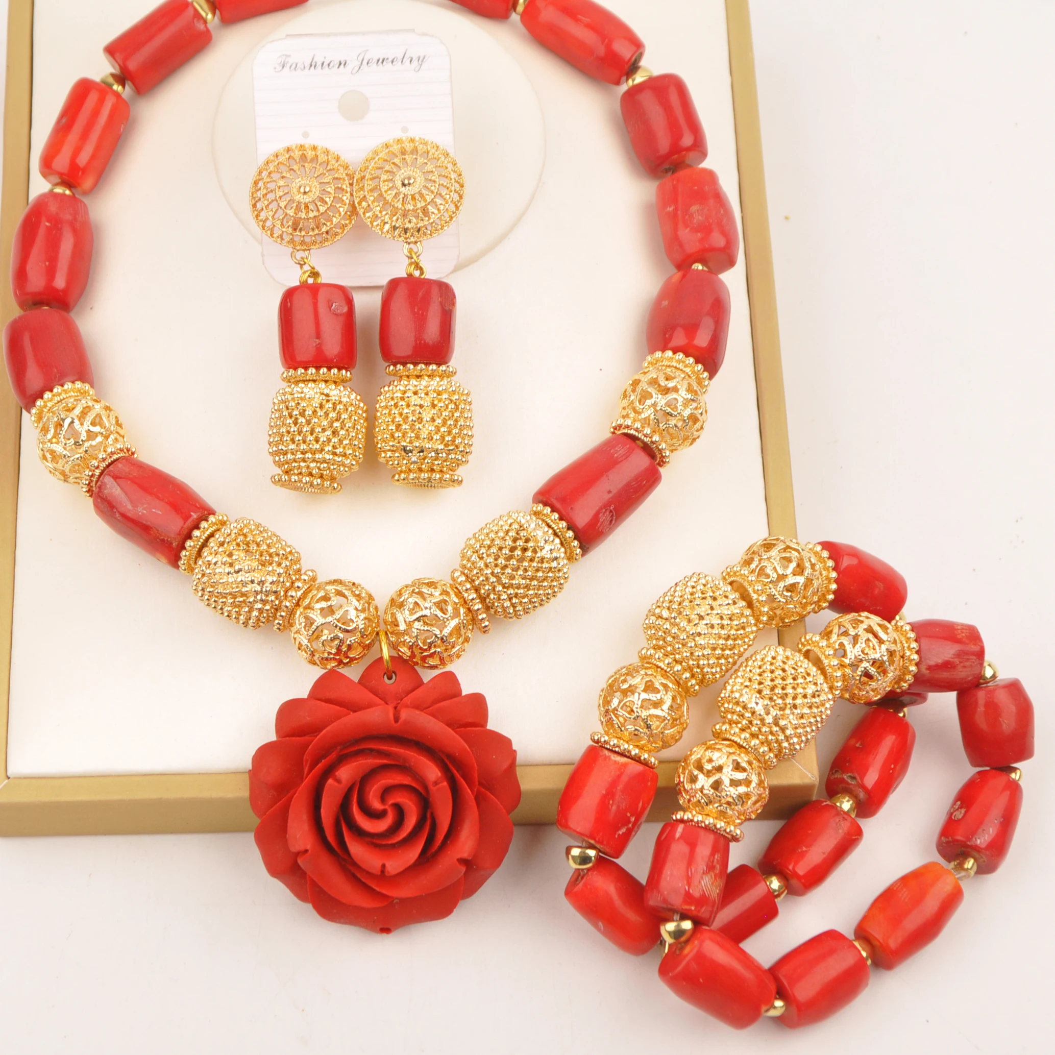 Wedding Nigerian fashion necklace Collection jewelry African natural red coral