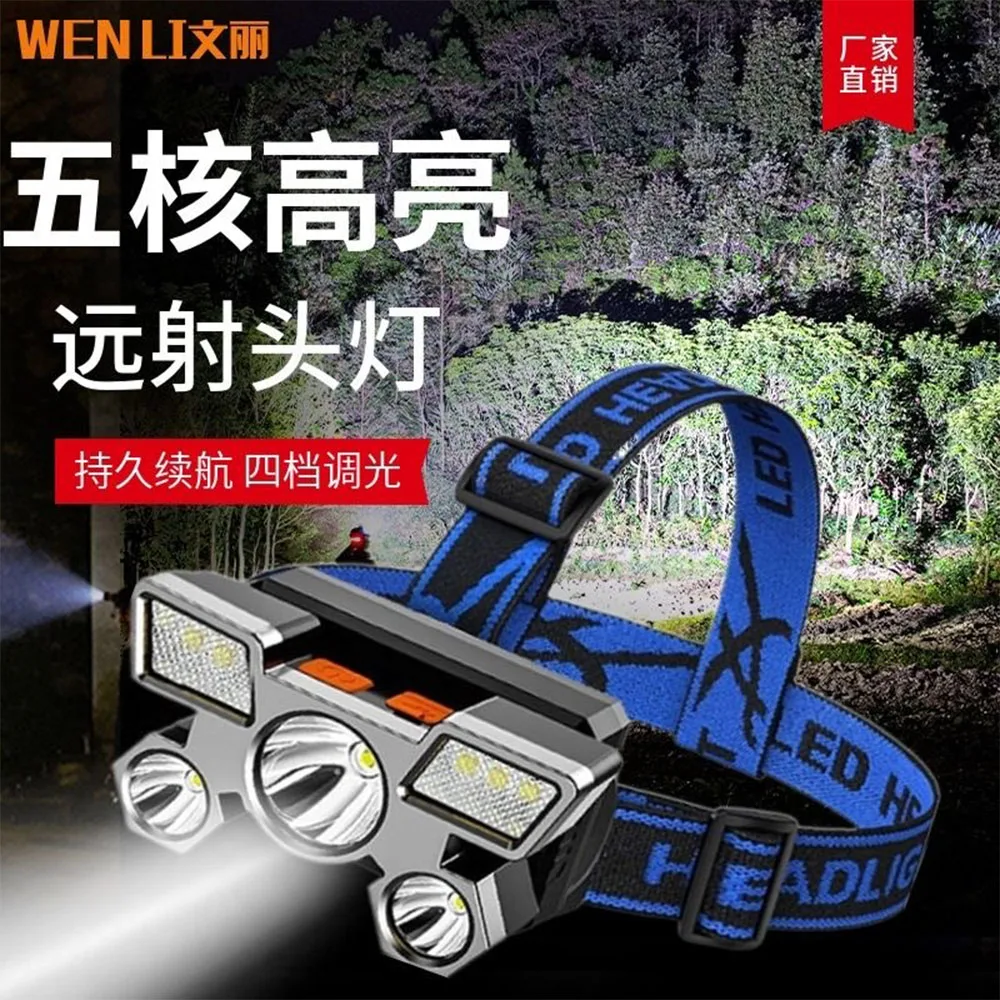 Lampu depan LED kuat, lampu depan 5 LED 8 mode tahan air lampu kepala lampu lentera untuk berkemah luar ruangan COB lampu kerja