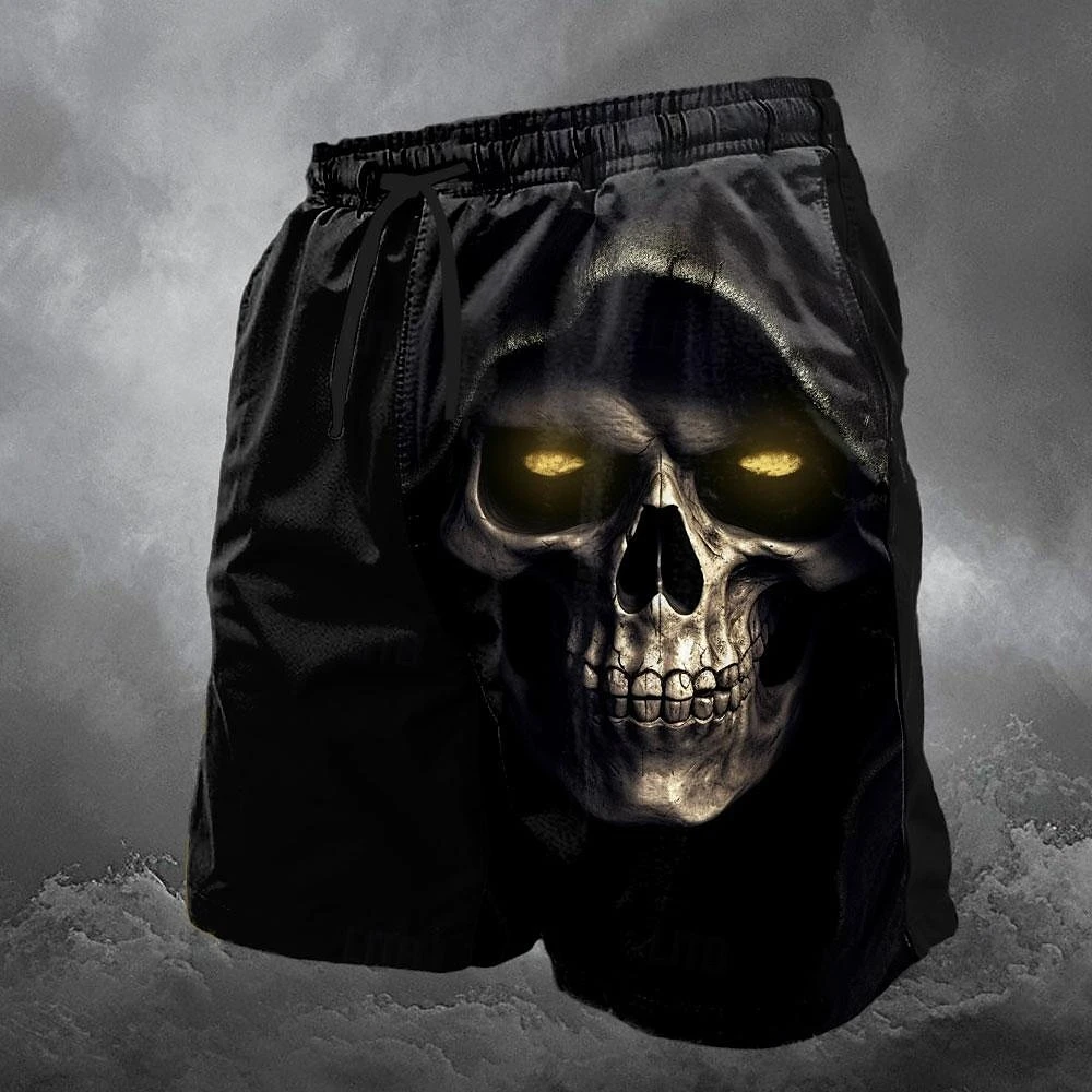 

Funny Skull Print Men's Shorts Summer Beach Surfing Swim Shorts For Men Run Trunks Shorts Casual Drawstring With Pockets Pants