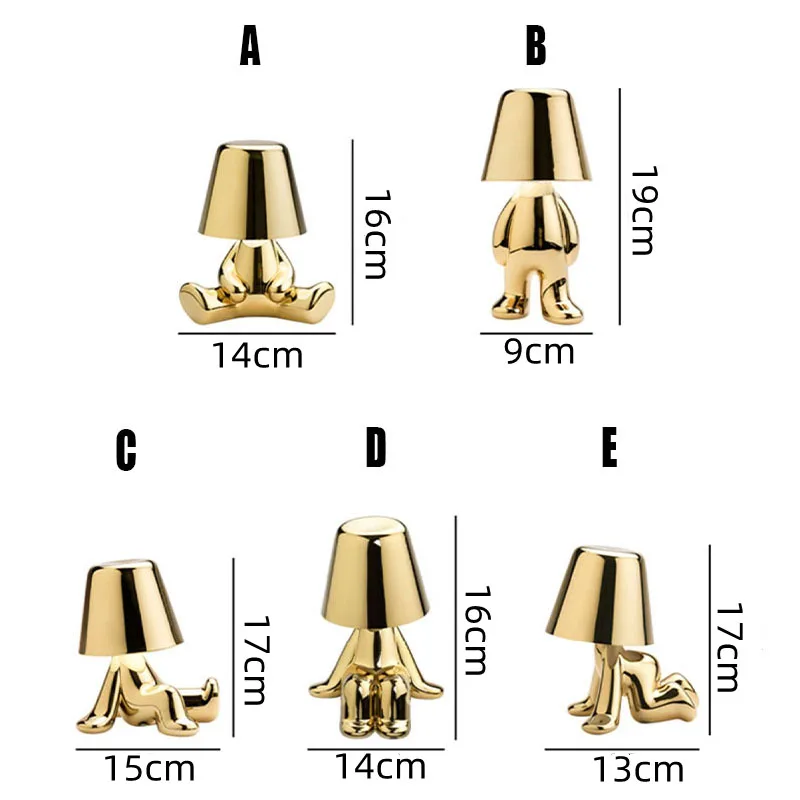 Veilleuse Little Golden Man, lampe de penseurs, décoration artistique, étude, café, bar, lampes de table de chevet, chambre d\'enfant, frères, Italie