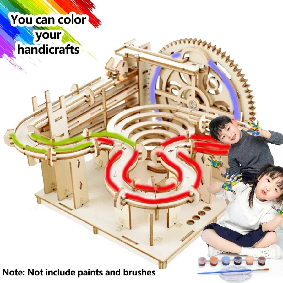 3D indoor decorative ornaments, wooden puzzles, architectural ornaments, mechanical marble run, creative home decor ornaments