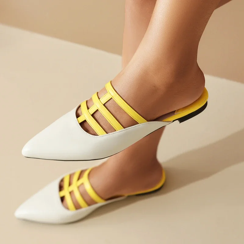 

Summer Slippers Women Pointed Toe Hollow CutOut Half Sandals Flats Mules Shoes Female Casual Outside Slides Handmade Shoes 34-43