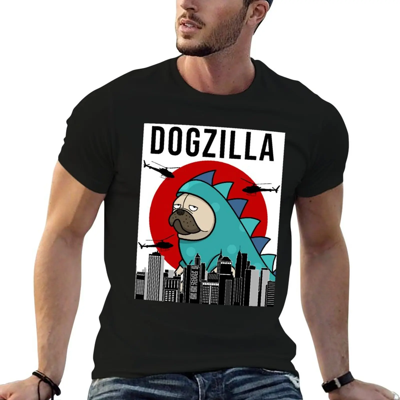 Pug Dogzilla Funny Dog Japanese T-Shirt Halloween Casual T-Shirt