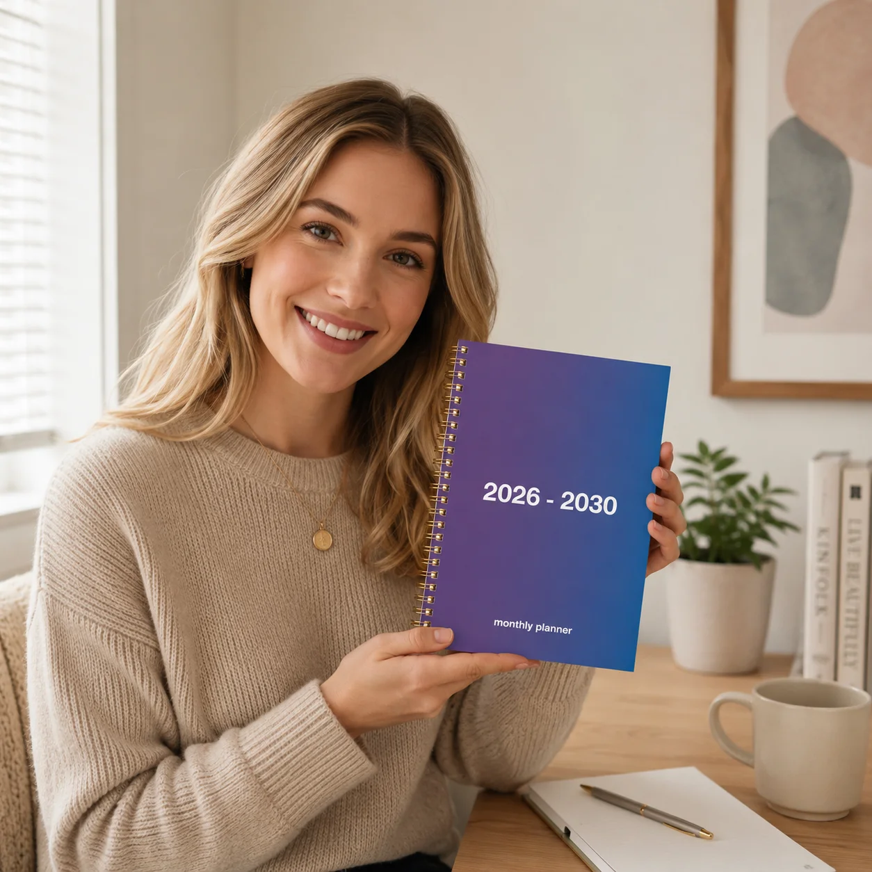 2026-2030 5-Year Monthly Planner & Calendar Journal, Purple-Blue Gradient Design, Monthly Tabs, 60-Month Layout, 5.5 X 8.3 Inch