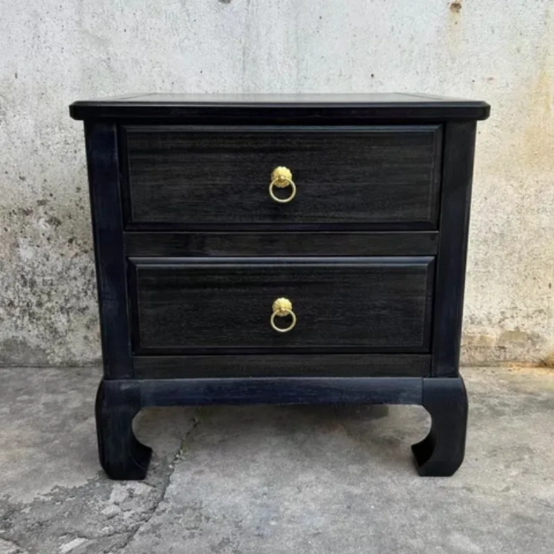 

Black bedside table solid wood premium black retro ebony ebony ebony walnut color Chinese bedroom locker free installation