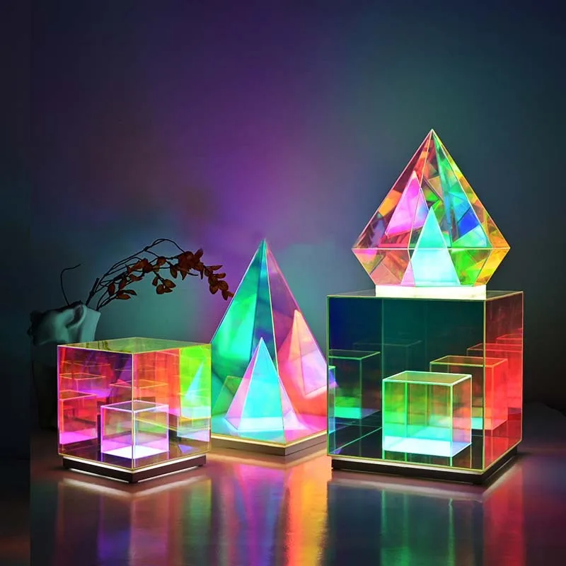 

LED seven-color 3D cube pyramid night light USB colour dimmable office bedside desktop mood decorative ambient table lamp gift