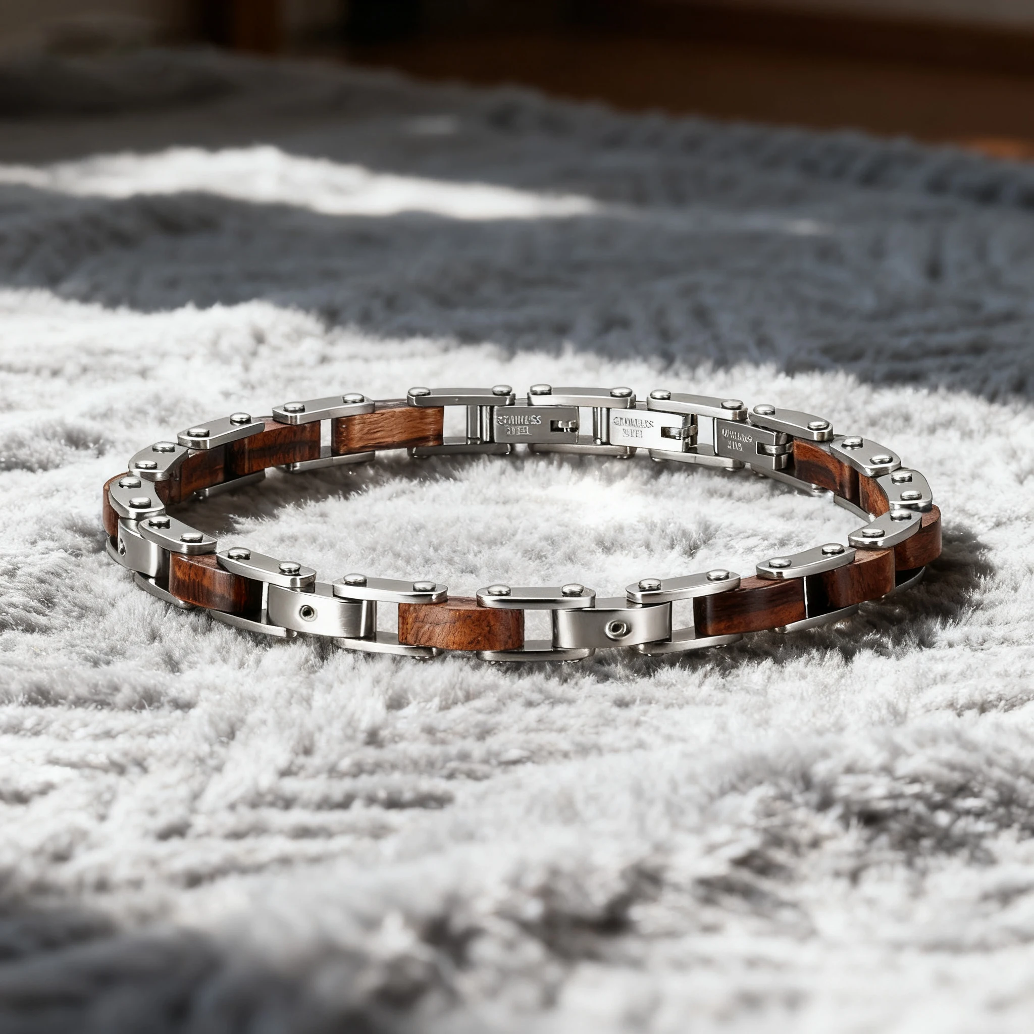 Runda Men's Wooden Bracelet 22cm Adjustable Stainless Steel Link Chain Handmade Natural Fashion Accessory - Image 4