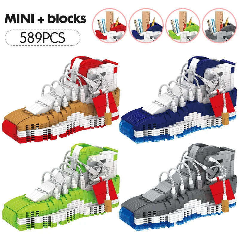 New Mini Cute Sport Basketball Shoes Building Blocks Sneakers Model Pen Container Bricks Pencil-box Toys for Children Stationery