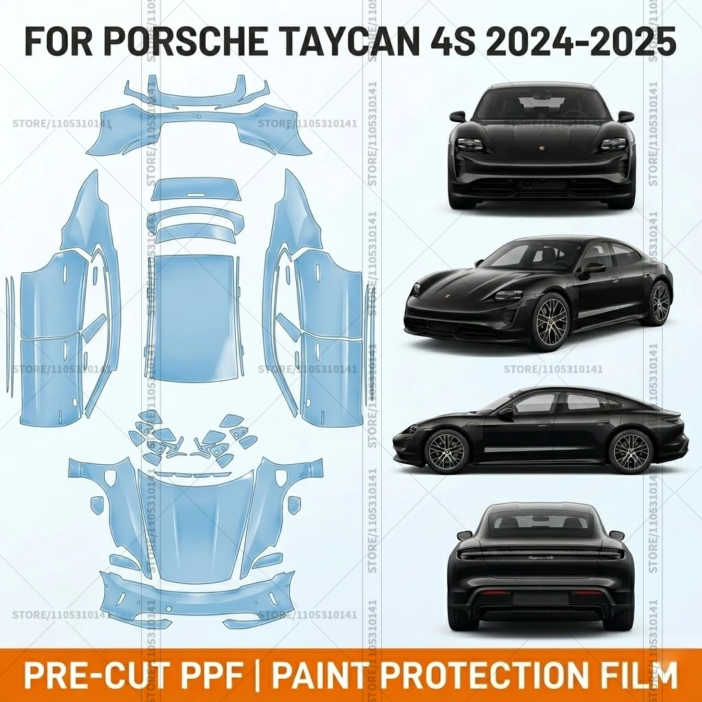 

Для Porsche Taycan 4S Cross Turismo 2024-2025: Предварительно вырезанная прозрачная защитная пленка (PPF) для автомобиля, полный комплект для всего кузова