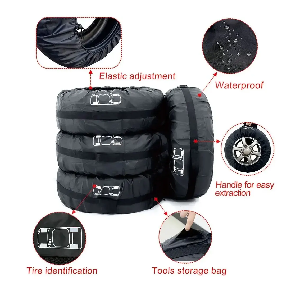 4Pcs/Lot Universal Spare Tire Cover Case Waterproof Dust-UV Polyester Auto Wheel Tires Storage Accessories Auto Wheel Protector