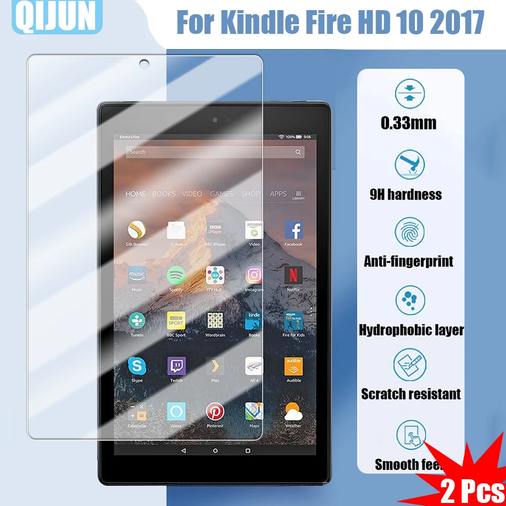 

Tablet glass for Kindle Fire HD 10 2017 10.1" Tempered film Explosion proof and scratch resistant waterpr Anti fingerprint 2 Pcs