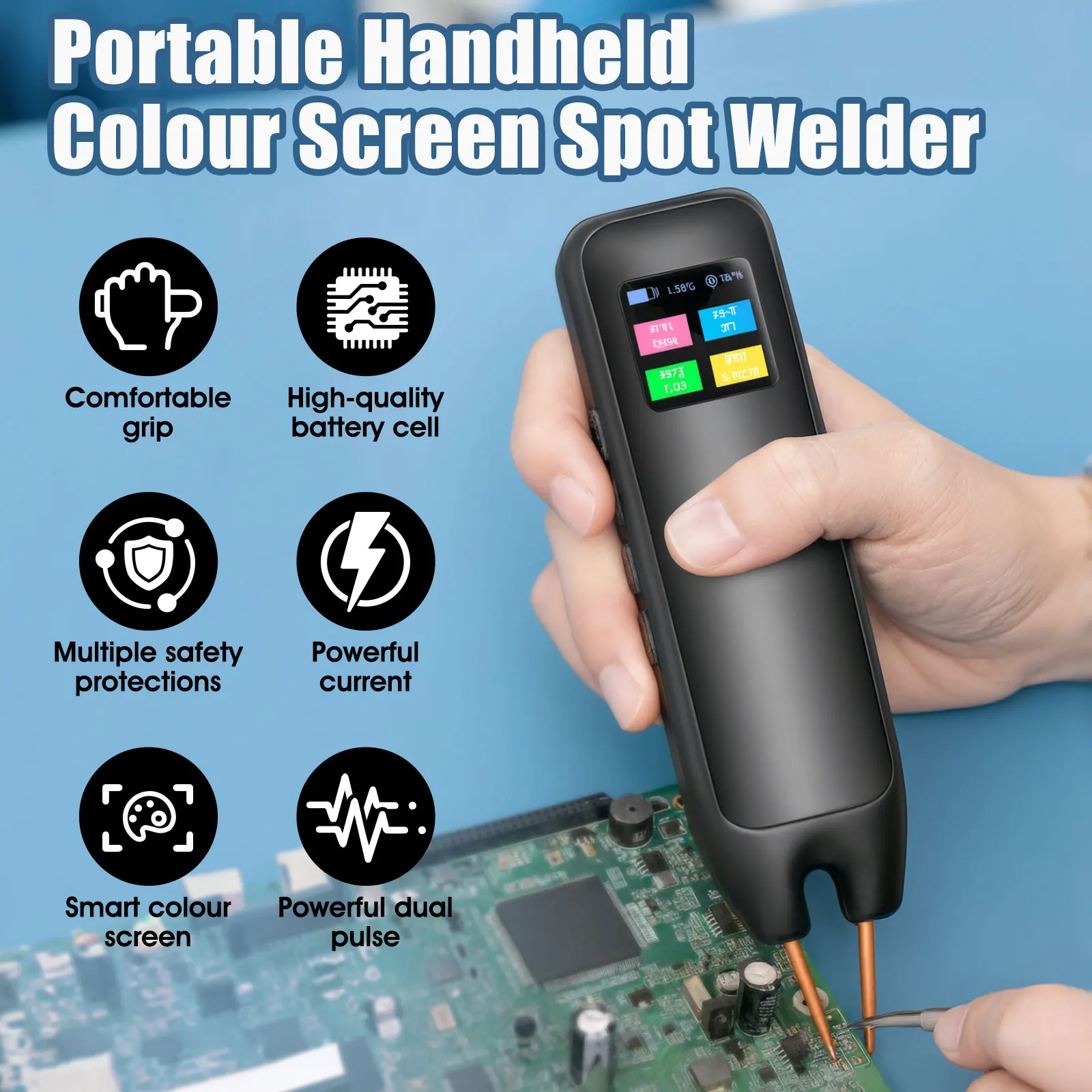 Handheld Spot Welder TFT Display 2200mAh 800A Peak 18650 Battery Nickel Strip Aluminum Welding Preheat Adjustable Auto Sleep