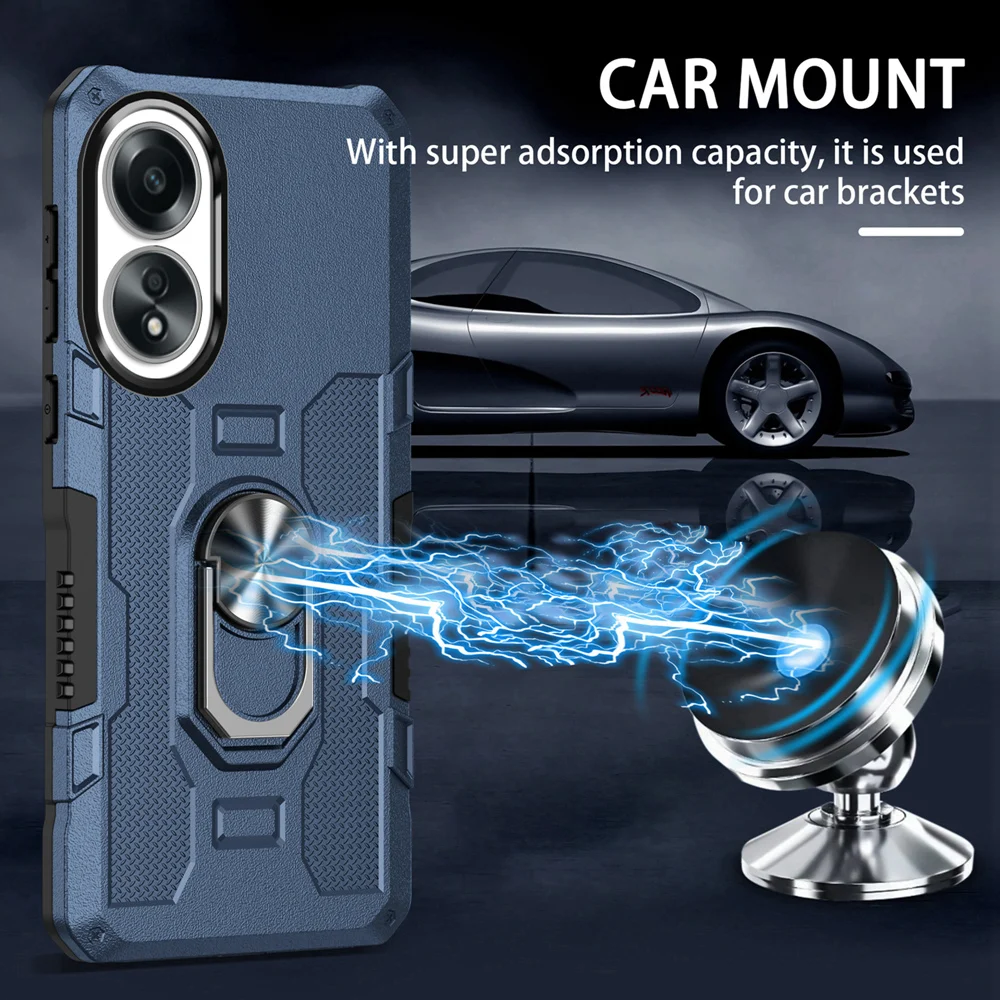 Shockproof Armor Case for OPPO A58 A78 4G Soft Silicone+PC Metal Ring Stand Phone Back Cover for OPPO A17 K A78 A58 4G