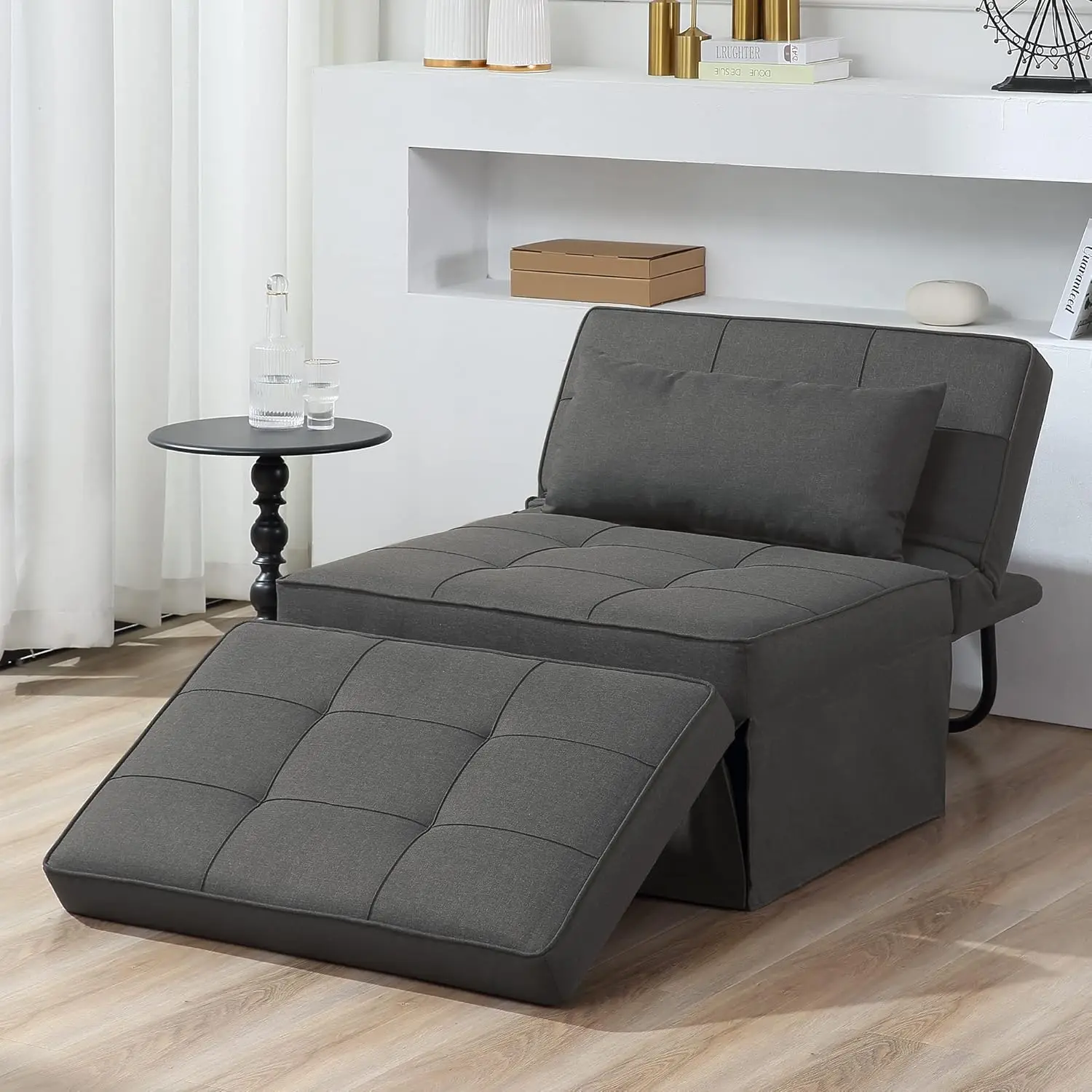 Tempat tidur Sofa, 4 dalam 1 multi-fungsi lipat Ottoman bernapas Sofa Linen dengan sandaran yang dapat disesuaikan kursi Convertible Modern untuk