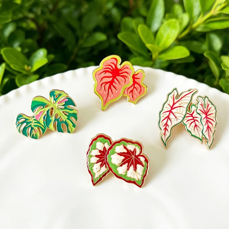 European American Tropical Plant Brooch Colorful Caladium Monstera Alloy Badge Gift Pin DIY Clothing Bag Hat Scarf T-shirt Jeans
